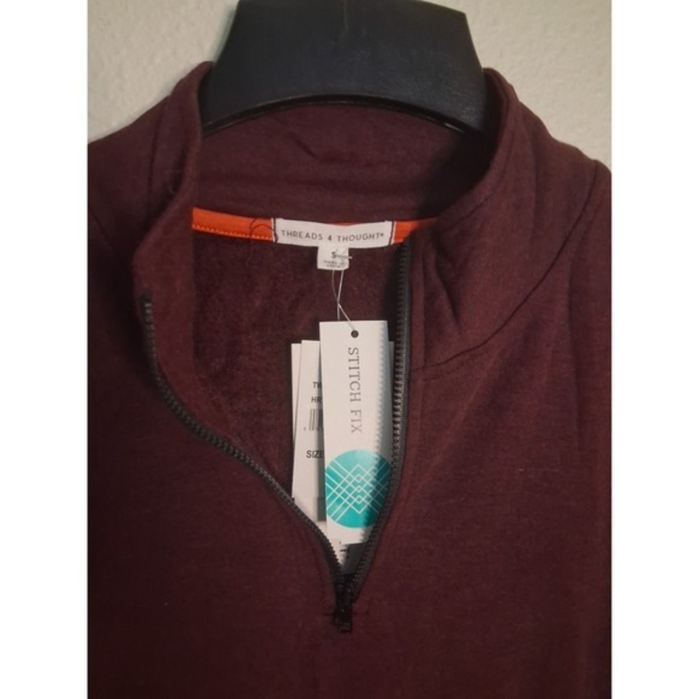 Threads 4 Thought Maroon Quarter Zip Mock Neck Pullover Top Small TWA4203 - Picture 4 of 9